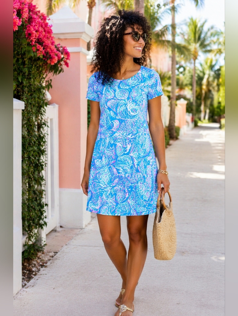 Lilly Pulitzer Kimi T-Shirt Dress Fish Kiss Zanzibar Blue Small Resort Summer - Picture 2 of 9